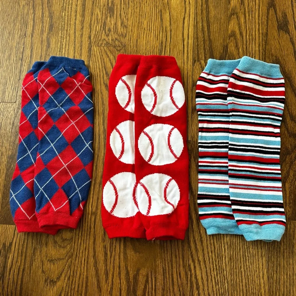Baby and Toddler Leg Warmers, baseball (set of 3)